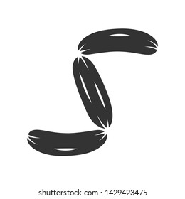 Sausages glyph icon. Butchers meat. Semifinished. Meat production and sale. Half stuff for lunch and barbecue. Butchery business. Silhouette symbol. Negative space. Vector isolated illustration