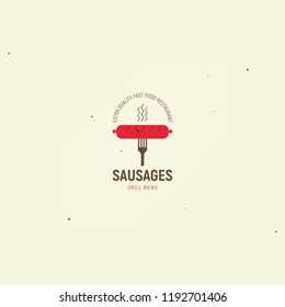 Sausages Grill Menu. Template Design Menu for Fast Food Restaurant. Logo on White Background. Vector Illustration