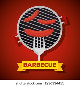 sausages grill preparation with bbq and fork