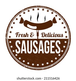Sausages grunge rubber stamp on white background, vector illustration