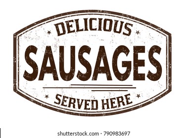 Sausages grunge rubber stamp on white background, vector illustration