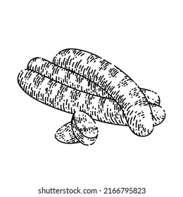 Würste handgezeichnet Vektorgrafik. Salami Fleisch, Metzgerbratwurst, Lebensmittelsalzwurst Skizze. einzelne schwarze Illustration