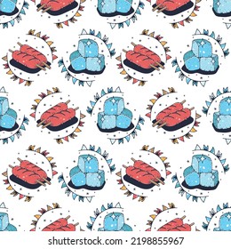 Sausages and Ice. Seamless pattern on a white background. Cute vector illustration.