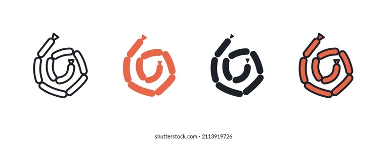 Sausages icon. Linear flat color icons contour shape outline. Black isolated silhouette. Fill solid icon. Modern glyph design. Set of vector illustrations. Meat products. Food ingredients