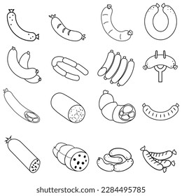 Sausages icon vector set. Meat products illustration sign collection. BBQ symbol or logo.