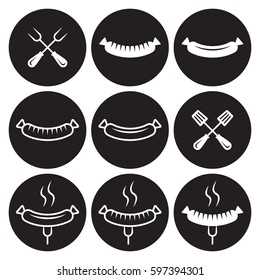 Sausages icons set. White on a black background