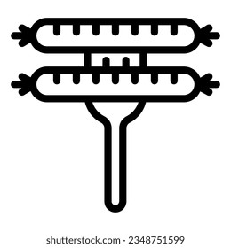 Sausages line icon. Two Sausages on a fork illustration isolated on white. Two fried sausages outline style designed for and app. Eps 10.