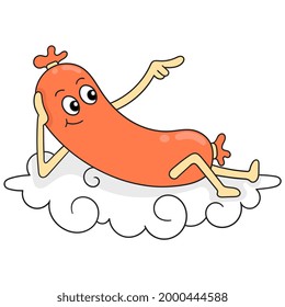 salchichas tumbadas relajándose en las nubes, ilustración vectorial art. doodle imagen kawaii.
