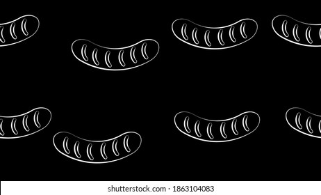 Würstchen auf schwarzem Hintergrund, Vektorgrafik, schwarz-weißes Muster. leckere Grillwürste. kalorienreiches Wurst, fettiges Junk Food. nahtloses Muster, Hintergrund, endloses Muster.