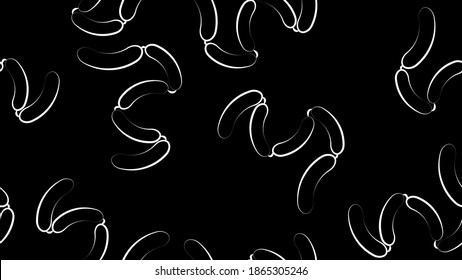 sausages on a black background, vector illustration, black and white pattern. roy sausages in natural casing, farm meat. seamless pattern, background, endless pattern