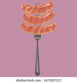 Sausages on the fork. Grill