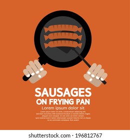 Sausages On Frying Pan Vector Illustration