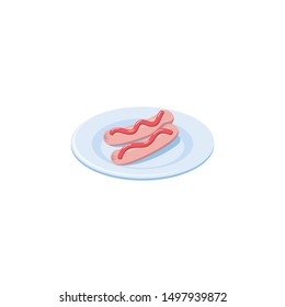 Sausages on a plate. Vector 3d isometric, color web icons set, new flat style. Creative illustration design, idea for infographics.