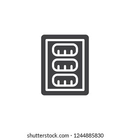 Sausages package vector icon. filled flat sign for mobile concept and web design. sausage tray grocery simple solid icon. Symbol, logo illustration. Pixel perfect vector graphics