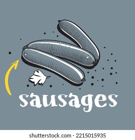 Sausages retro vector line art