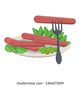 Sausages and salad on dish with fork