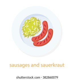 Sausages and sauerkraut. German cuisine. European food. 