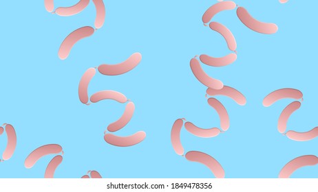 Sausages seamless pattern, flat style. Frankfurters endless background, texture. Vector illustration. Dinner, kitchen.