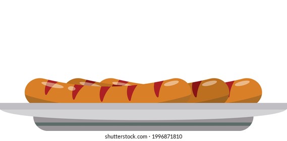Sausages. Semi-finished products. Meat products. Flat design.