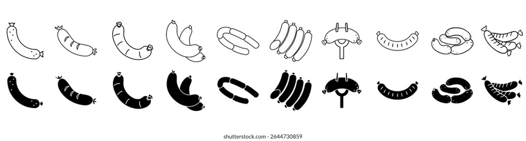 Sausages vector icon set. salami illustration sign collection. BBQ engine symbol. barbecue web icons.