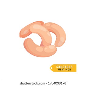 Sausages vector isolated icon. Fresh sausages meat product from pork, beef, or poultry, illustration for menu, cover, packaging. Meat graphic element.