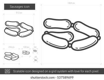 Salta el icono de línea vectorial aislado en fondo blanco. Icono de línea de salchichas para infografía, sitio web o aplicación. Icono escalable diseñado en un sistema de cuadrícula.