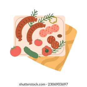 Salchichas Y Verduras A Bordo Ilustración De Vectores