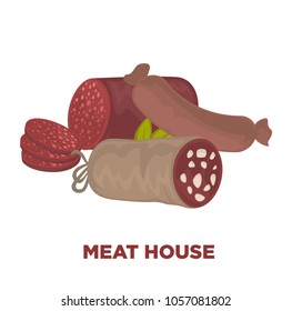 Sausages or wurst meat delicatessen vector isolated icons of gourmet sausage sorts