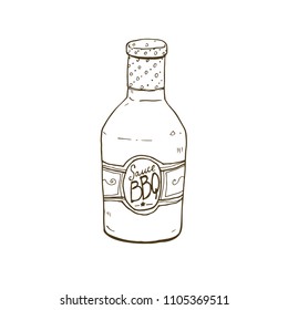 Sause BBQ sketch isolated on white background. Hand drawn ketchup bottle.
