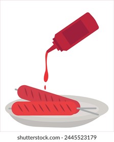 Saussage vector illustration, unhealthy food saussage vector