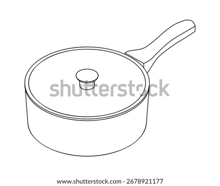 Saute pan - hand drawn isometric black and white vector illustration.