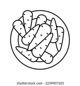vector de icono de línea de zanahoria con salsa. signo de zanahoria salteada. símbolo de contorno aislado ilustración negra
