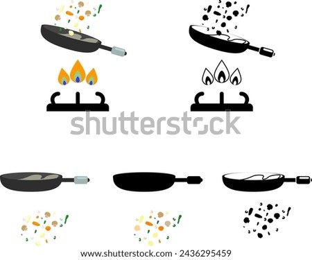 sauteed veggies in saute pan vector icon set