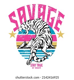 Savage Albino Tiger bleibt wahr für tapfere Vector T-Shirt Fashion Design