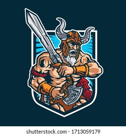Savage Barbarian Warrior Ready to Fight Mascot Logo