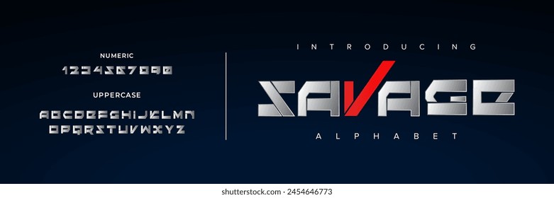 Savage Creative simple modern urban alphabet font. Digital abstract futuristic, logo, music, sport, minimal technology typography. Simple numeric vector illustration