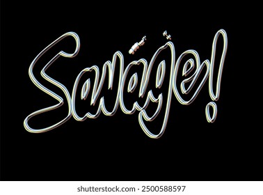 Savage Schriftgraffiti mit Overspray in Colorful. Vektorgrafik.