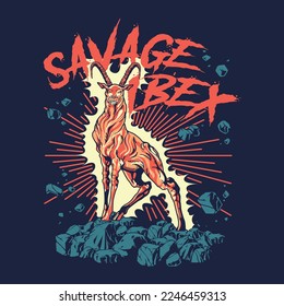 Savage ibex poster illustration with muscle ibex design