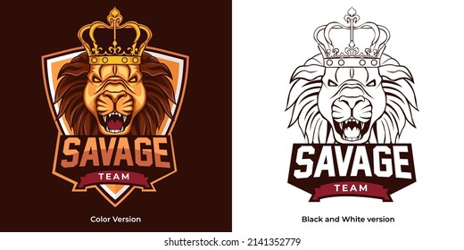 savage lion esport logo mascot design