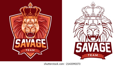 savage lion esport logo mascot design