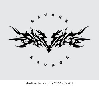 Savage Logo Symbol Clip Kunst Tribal Illustration Vektorgrafik Bekleidung T-Shirt Design Bekleidung Aufkleber Print Art Tattoo editierbar