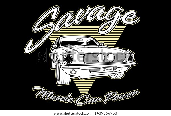 Savage Muscle Car Power vintage in black\
background and a triangle Design .This design is suitable for old\
style or classic car garage, shops, repair. Also for car tshirts,\
stamps and hot rods\
things