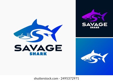 Savage Shark Logo: The letter S embodies a fierce shark, portraying strength and dominance, perfect for sports teams or aquatic-themed businesses. Layered EPS Vector