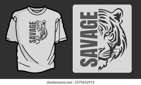 Savage Tiger T-shirt Design Featuring a Bold Typography and Fierce Tiger Illustration