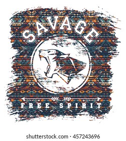 Savage. Vector illustration with the slogan for t-shirts, posters, card and other uses