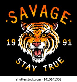 savage vector tiger head tee shirt illustration print graphic design