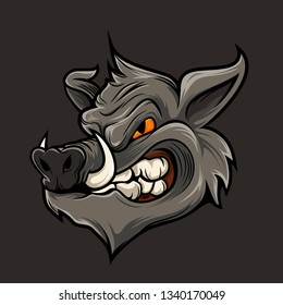 Savage wild boar head