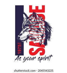 Savage As Your Spirit With Wolf Illustration Icon, Typography Illustration