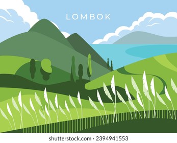 Savana Lombok landscape nature illustration