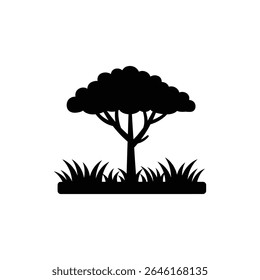 Savana com Árvore Acácia Sob Céu Claro em Habitat Natural